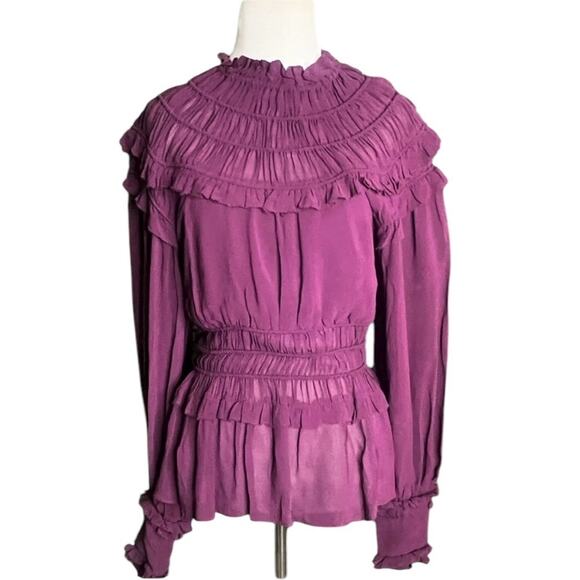 *NWOT Farm Rio Chiffon Ruffled Blouse in Bordeaux - Sz XS - Picture 10 of 11